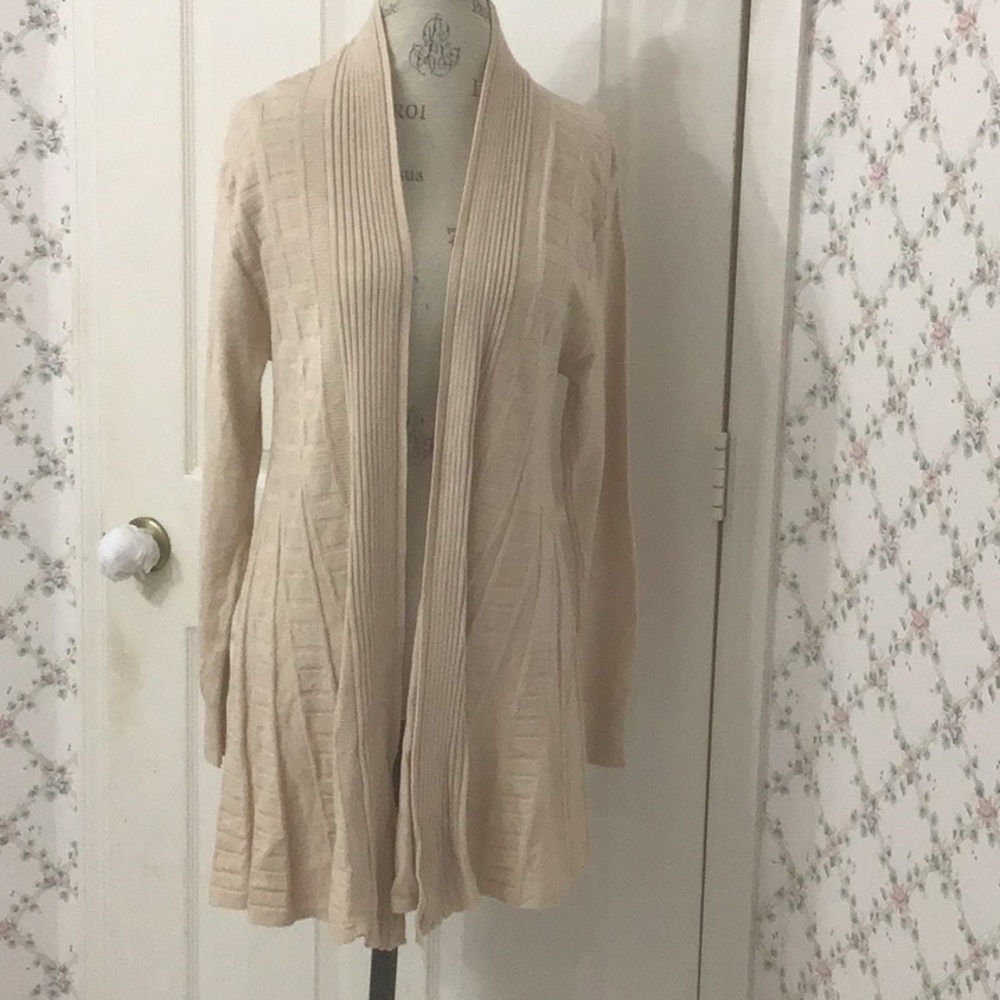 Sacred Threads Long Open Front Cream Sweater A-Line Shape Below Waist One Size.